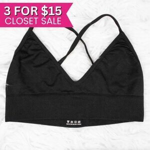 NUX Black Sports Bra Women Size Small Criss Cross Back Stretch Athletic Active